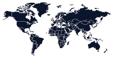 Fototapete - World map vector illustration showcasing geographical boundaries and regions from different continents in a modern design