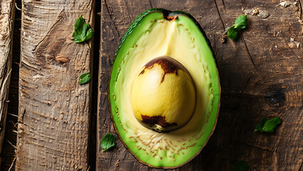 Wall Mural - Halved avocado on rustic wood