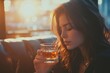 © Infinity Gallery - depression and anxiety woman drinking whisky alone, Generative AI