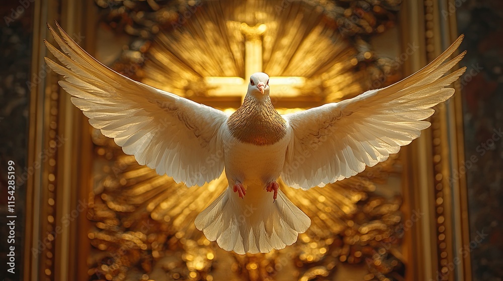 Dove on a church, with Christian cross. Holy Spirit peace love and ...
