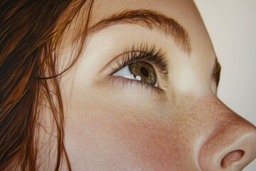 Wall Mural - A close-up shot of a woman's eye featuring freckles