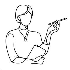 Aufkleber - Minimalist line art of caucasian female holding pen