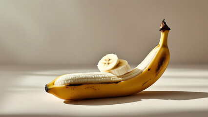 Wall Mural - Peeled banana with slices on top