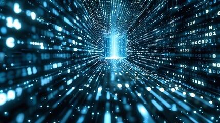 Blue digital tunnel with binary code.