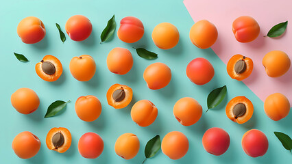 Wall Mural - Apricots pattern on pastel background