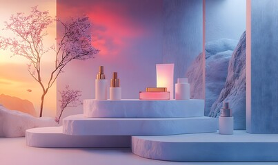Poster - White stone slabs arranged in an artistic, asymmetrical formation, featuring a sleek