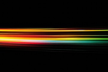 Aufkleber - Colorful light streaks create an abstract pattern against a dark background in vibrant hues during a digital art display. Generative AI