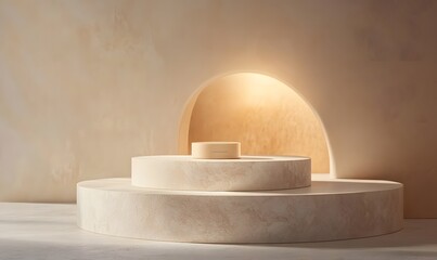 Poster - a podium with a spotlight focusing on a premium cosmetic item