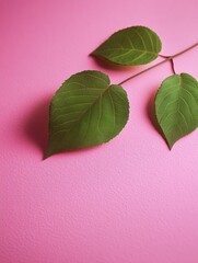 Wall Mural - Green leaves on pink surface