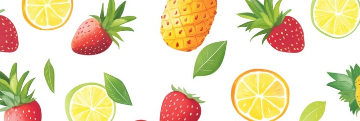 Aufkleber - Vibrant tropical fruits create a cheerful and colorful pattern that enhances any design theme or decor. Generative AI
