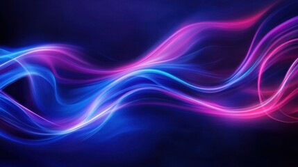 Poster - Dark blue abstract background with ultraviolet neon glow, blurry light lines, waves