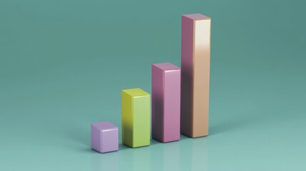 Poster - Colorful 3D bars in green, purple, and beige showcase growth and progress, set against a soft turquoise background.