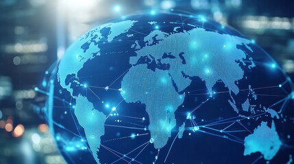 Poster - A glowing digital globe with interconnected nodes, representing global connectivity and technological advancement.