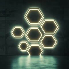 Poster - Illuminated hexagonal shapes create a modern and futuristic ambiance in a dimly lit setting.