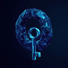 Poster - A futuristic blue key and lock symbol, showcasing digital connectivity and security in a modern context.
