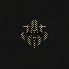 Poster - Abstract geometric design featuring concentric diamonds in gold on a black background.