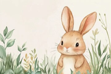 Poster - A charming watercolor illustration of a cute rabbit, perfect for children's books, greeting cards, or animal-themed decor. 