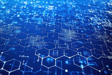 Aufkleber - Abstract blue hexagonal network representing digital technology and data flow.