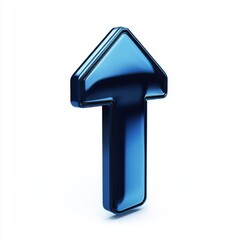 Poster - Stylish blue 3D arrow pointing upwards on a clean white background.