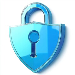 Poster - A modern, transparent blue shield-shaped padlock symbolizing digital security.