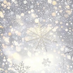 Poster - A serene winter scene featuring delicate snowflakes falling through a soft, bokeh-lit background.