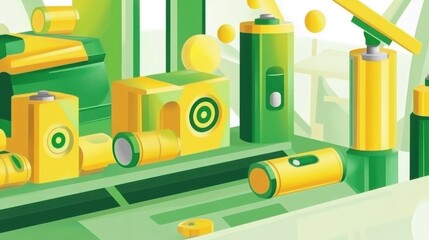 Poster - Colorful geometric composition with green and yellow objects, creating a playful and vibrant atmosphere.