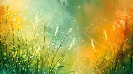 Poster - Abstract yellow background with grass and rays of light