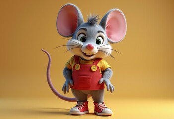 Aufkleber - A cute  cartoon mouse wearing red overalls and sneakers smiles.