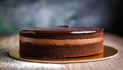 Wall Mural - Tasty layered sponge cake with smooth chocolate ganache. Delicious dessert. Yummy treat. Sweet food