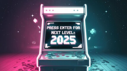 4K Retro Arcade Wallpaper - Press Enter for Next Level 2025, Stylized Cabinet Illustration