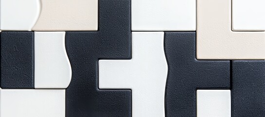 Poster - White and black ceramic tile pattern texture in a seamless panorama.