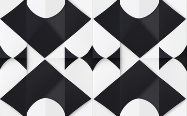 Poster - A white background features a seamless geometric pattern of squares, which fades out briefly, stands 26 figures tall, and employs the radial transformation technique.