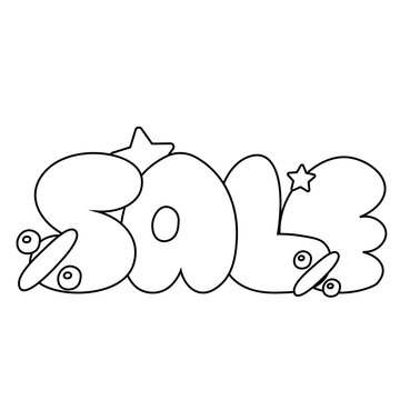 Bubble Lettering of the word Sale in black and white