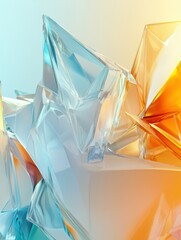 Poster - Intricate abstract 3D composition featuring translucent shapes in blue and orange hues. Generative AI
