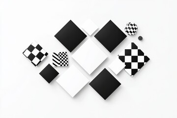 Poster - Seamless black and white background with an abstract square grid pattern.