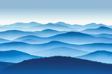 serene blue mountain range landscape in mist.