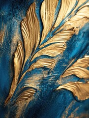 Poster - Gold Leaf on Blue Vase Close-Up