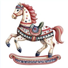 Wall Mural - Whimsical rocking horse from the Nutcracker ballet, beautifully illustrated in watercolor style against an isolated white background, perfect for holiday themes and decor 