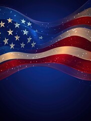 Poster - Flowing American flag with vibrant colors and star details against a dark background. Generative AI