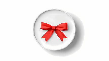Wall Mural - Top view of white present lid with red ribbon bow isolated on white background. Pinnacle. Illustration