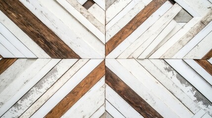 Poster - Geometric Pattern of Wooden and White Planks with Textured Finish