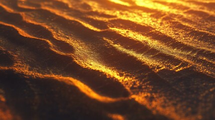 Poster - Textured Sand Surface Under Glowing Sunset Light Reflection