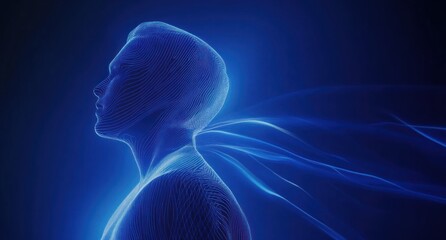 Poster - Glowing blue energy flows from a man's shoulders.