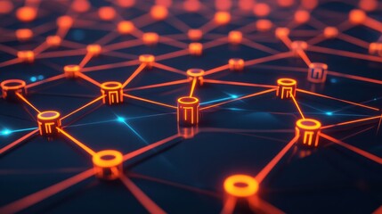 a detailed view of a digital network, showcasing interconnected nodes and vibrant, glowing signals t