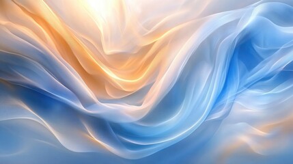 Poster - Abstract Soft Fabric Flow in Blue and Orange Tones with Light Effects