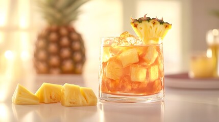 Canvas Print - Refreshing pineapple cocktail in a rocks glass, garnished with a pineapple wedge.