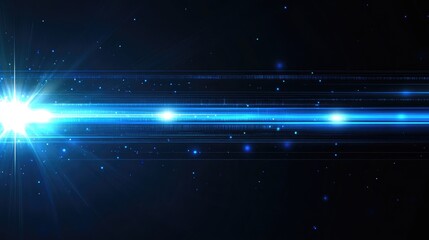 Poster - Blue Light Rays and Sparkles on Dark Background for Abstract Design