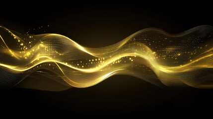 Poster - Elegant Golden Waves with Sparkling Lights on a Black Background