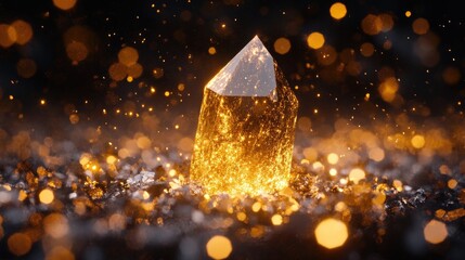 Poster - Sparkling Golden Crystal with Shimmering Glittery Background