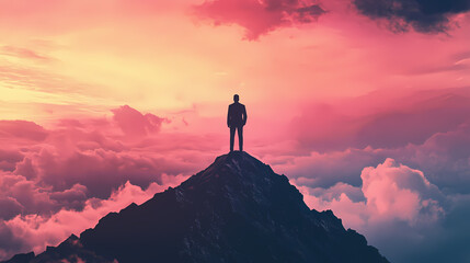 Wall Mural - man stands mountain